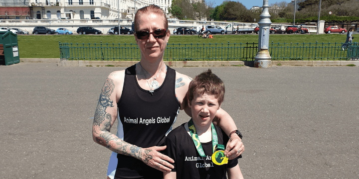 Ozzy and his mum Jo after a race