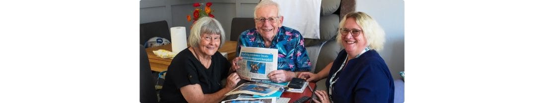 Angela, Colin and Julie look at press coverage of Colin's skydive